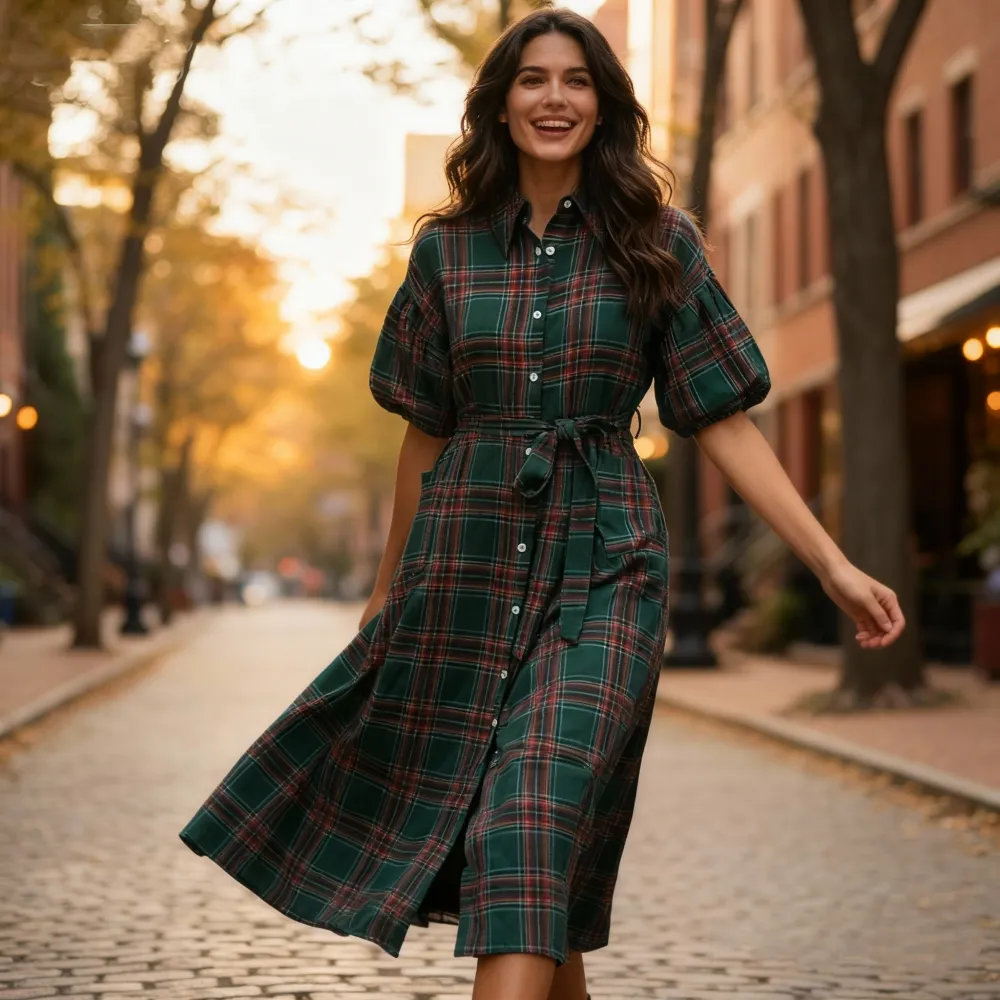 Christmas Womens Casual Button Down Shirt Dress