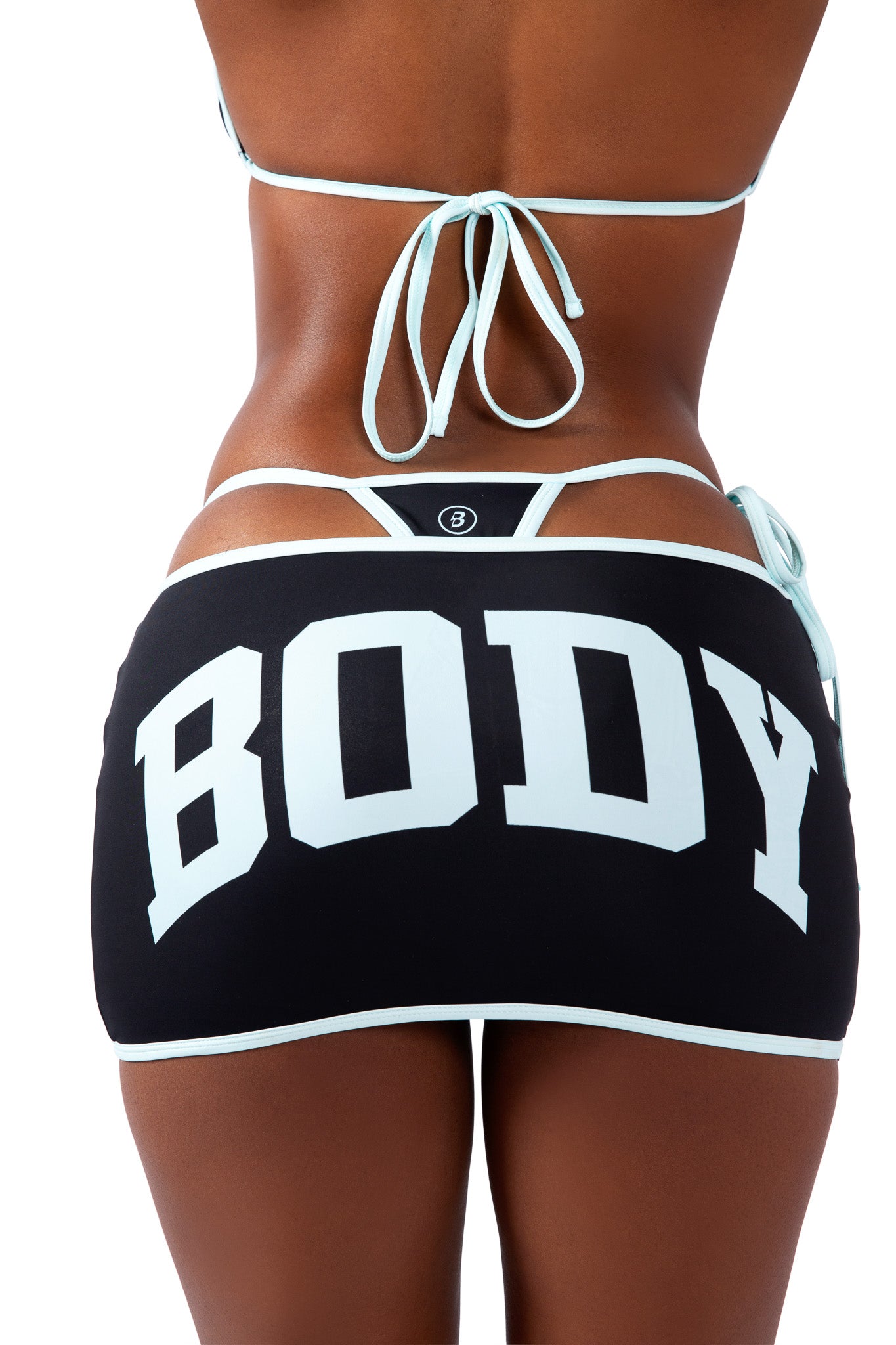 BACKSHOT SWIM SKIRT (BLACK/BABY BLUE)