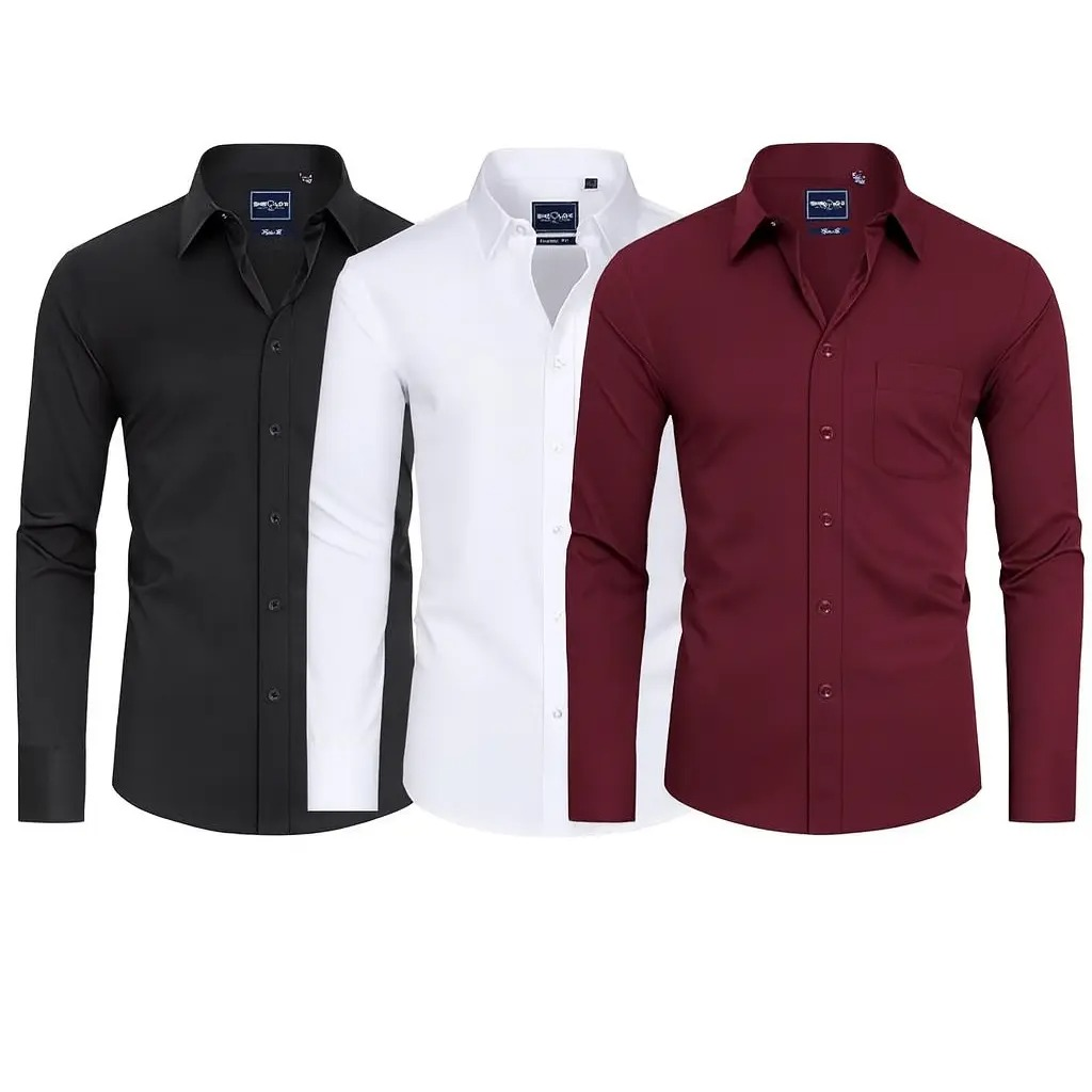 3-Pack Men's Stain Sheild Business Casual Dress Shirts - Slim Fit Long Sleeve Button Down Shirt