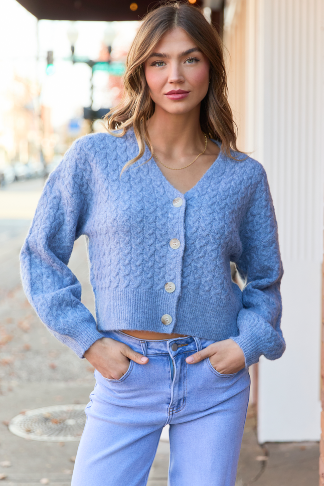 Heather Blue V-Neck Sweater Cardigan SALE