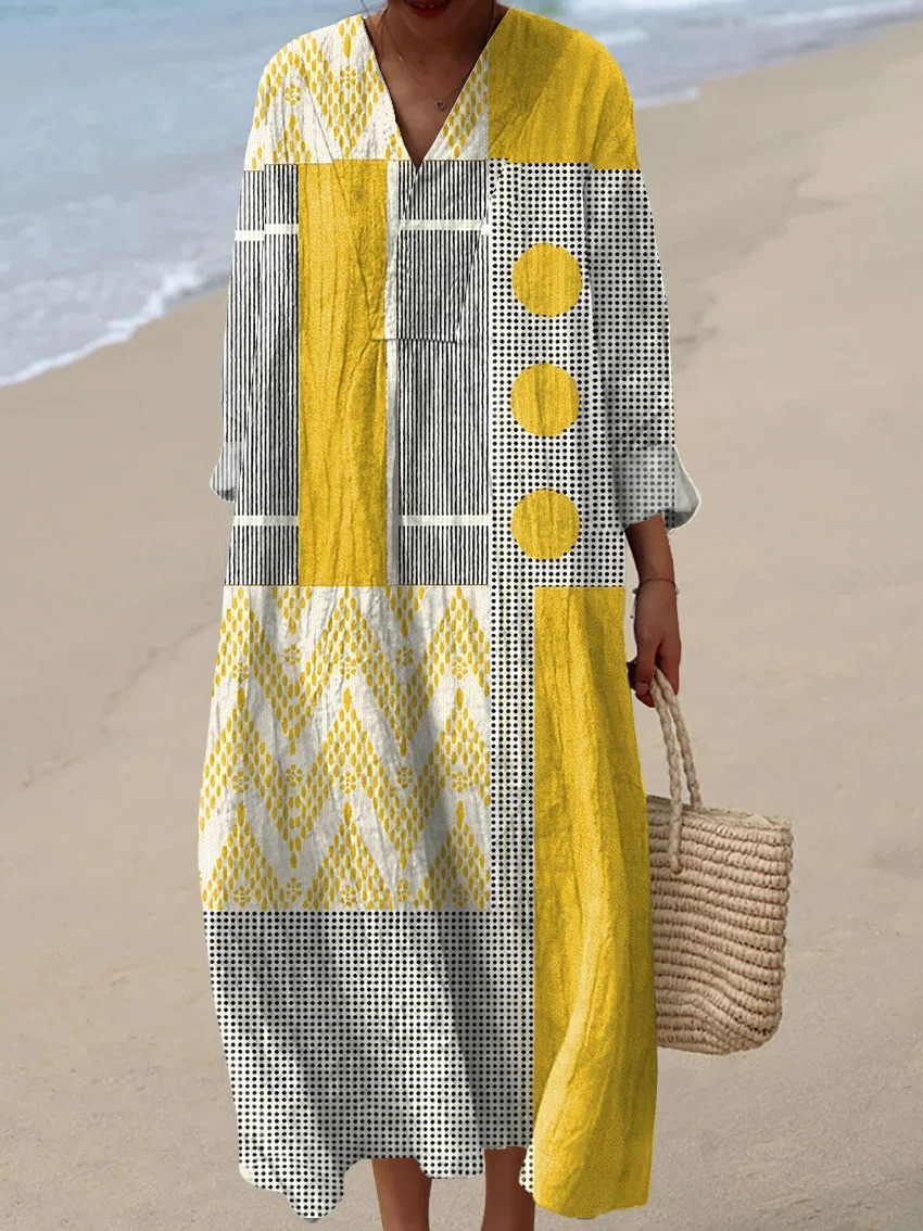 Women's Vintage Abstract Geometric Art Print Casual Peter Pan Collar 3/4 Sleeve Sweater