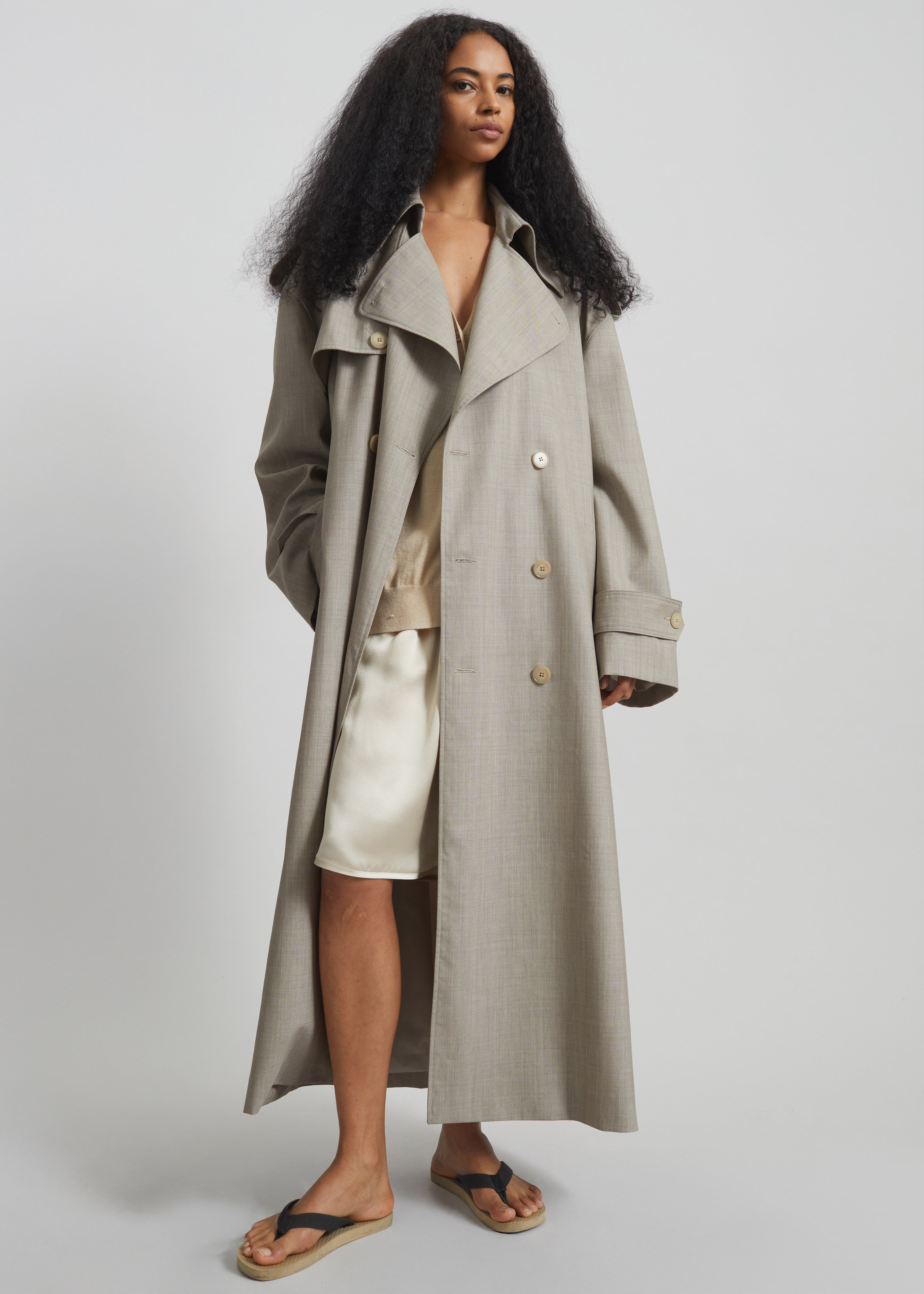 Dursley Oversized Trench Coat - Beige Melange