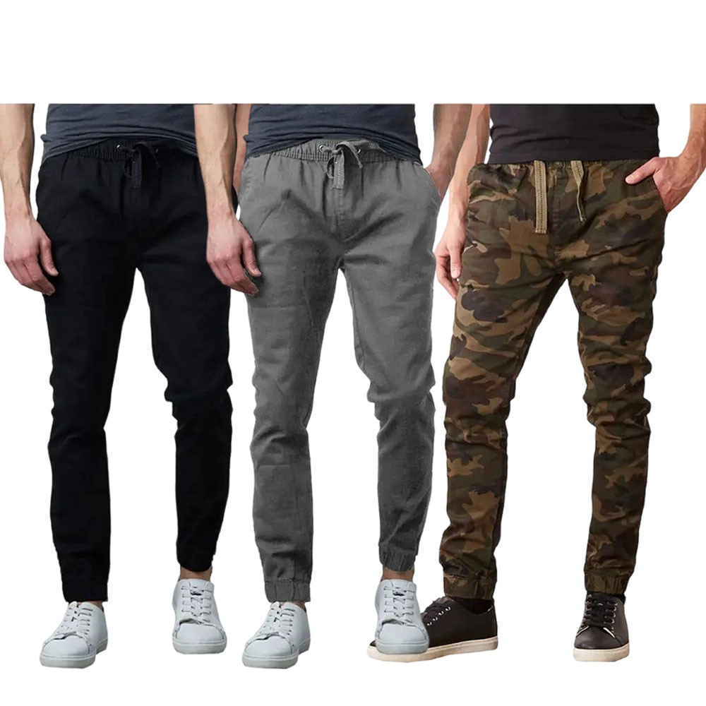 Men’s Slim-Fit Twill Jogger Pants Cotton Plain Menswear Pocket Slimfit Trouser