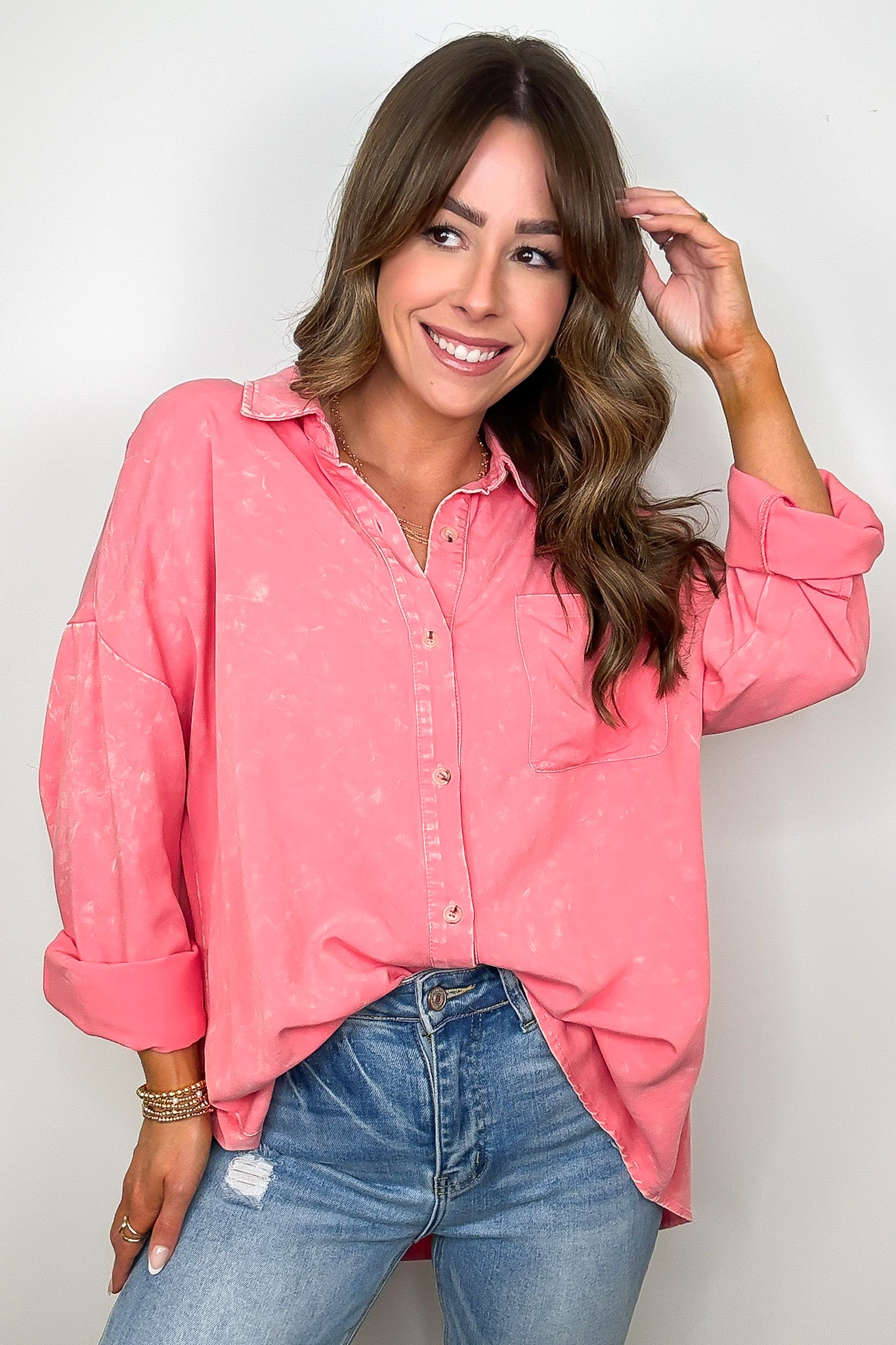 Mineral Wash Button Down Top