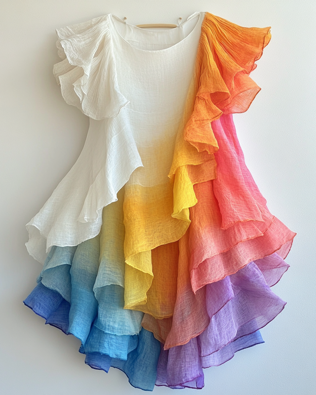 Summer Rainbow Gradient Chiffon Blouse 02d3