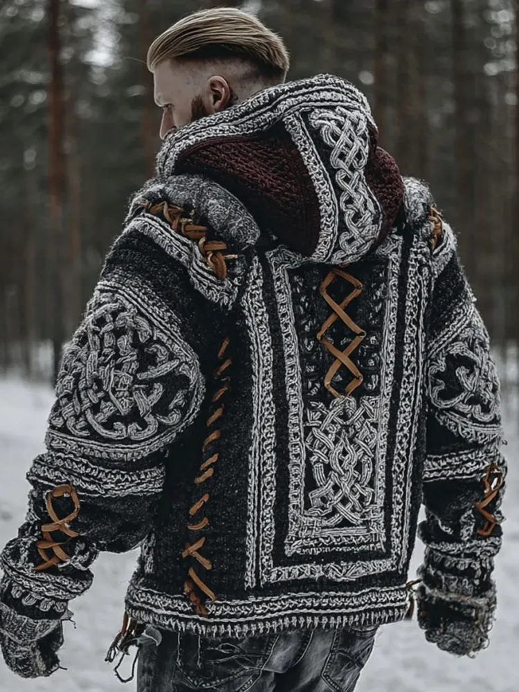 Men's Viking Celtic Knot Contrast Cozy Hooded Sweater