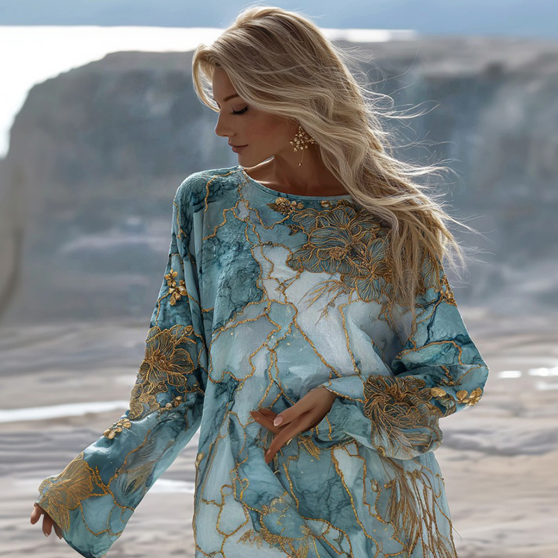 Vintage Gradient Marble Texture Flower Pattern Art Linen Shirts