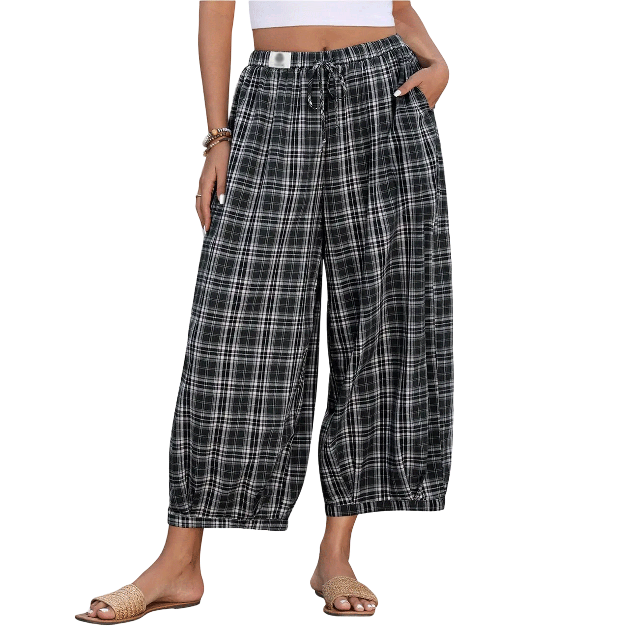 Women's Cotton Linen Wide-Leg Boho Pants with Pockets