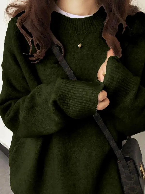 Women's Solid Drop Shoulder Long Sleeve Sweater Pullover