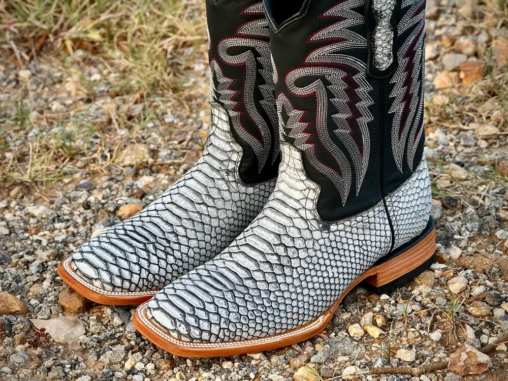 Men’s Rustic Gray Python Leather Boots With Black Shaft