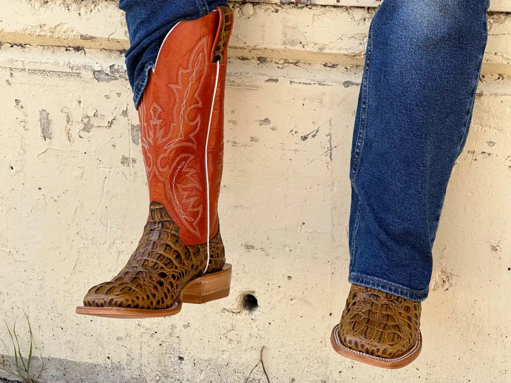 Men’s Honey Crocodile Leather Boots With Orange Shaft