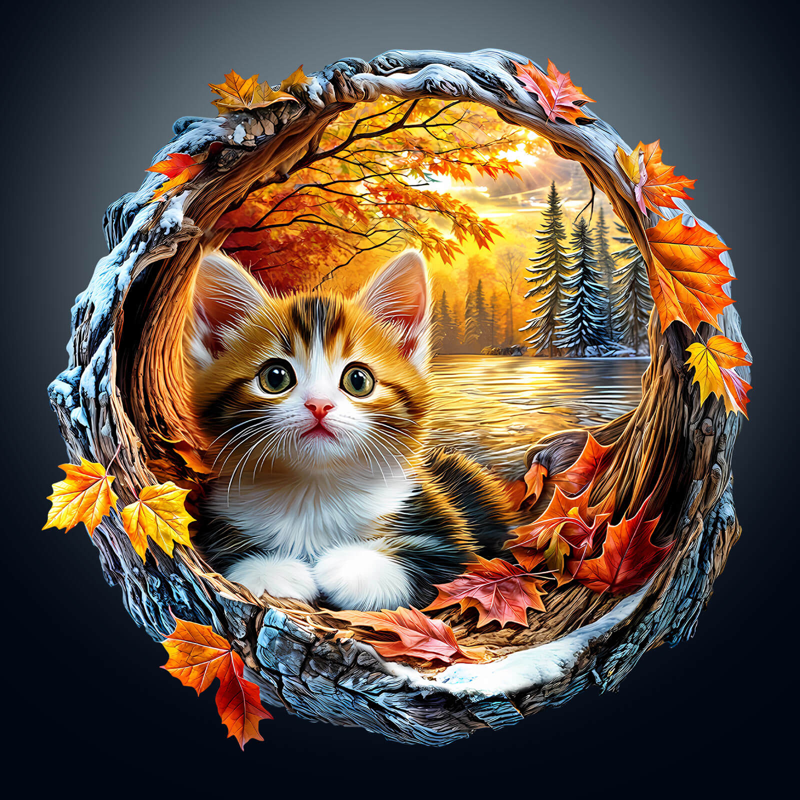 3D Kitten in Autumn Wooden Jigsaw Puzzle