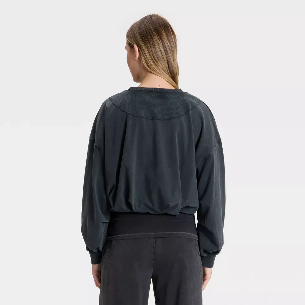 Women's Bubble Hem Long Sleeve Top & Wide Leg Pants Set