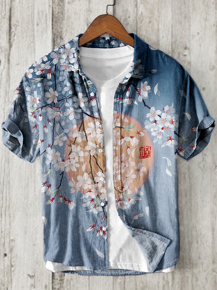 Cherry Blossom Full Moon Japanese Art Linen Blend Shirt