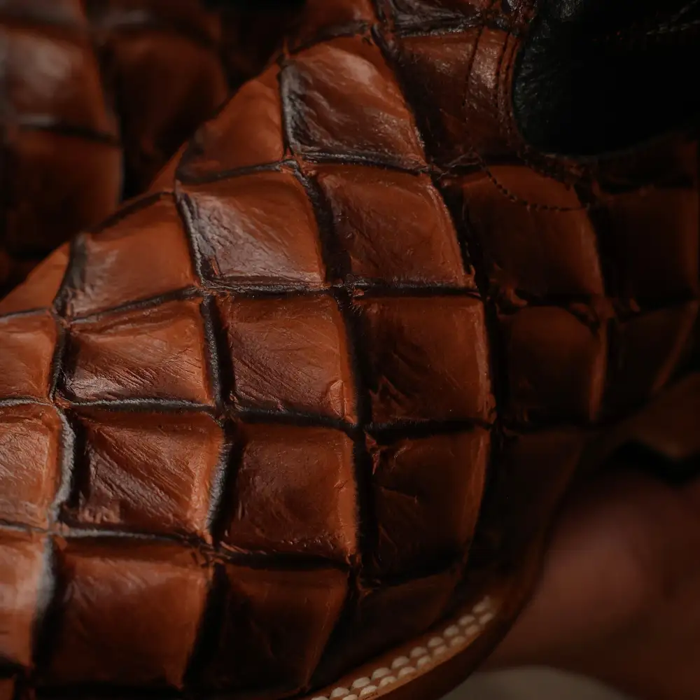 Cognac Pirarucu Leather Boots - Square Toe