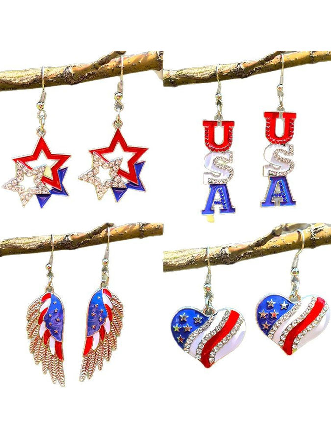 Women'S Independence Day 250Th Anniversary Celebration Flag Earrings Love Pentagram Alloy Drip Oil Pendant Earrings