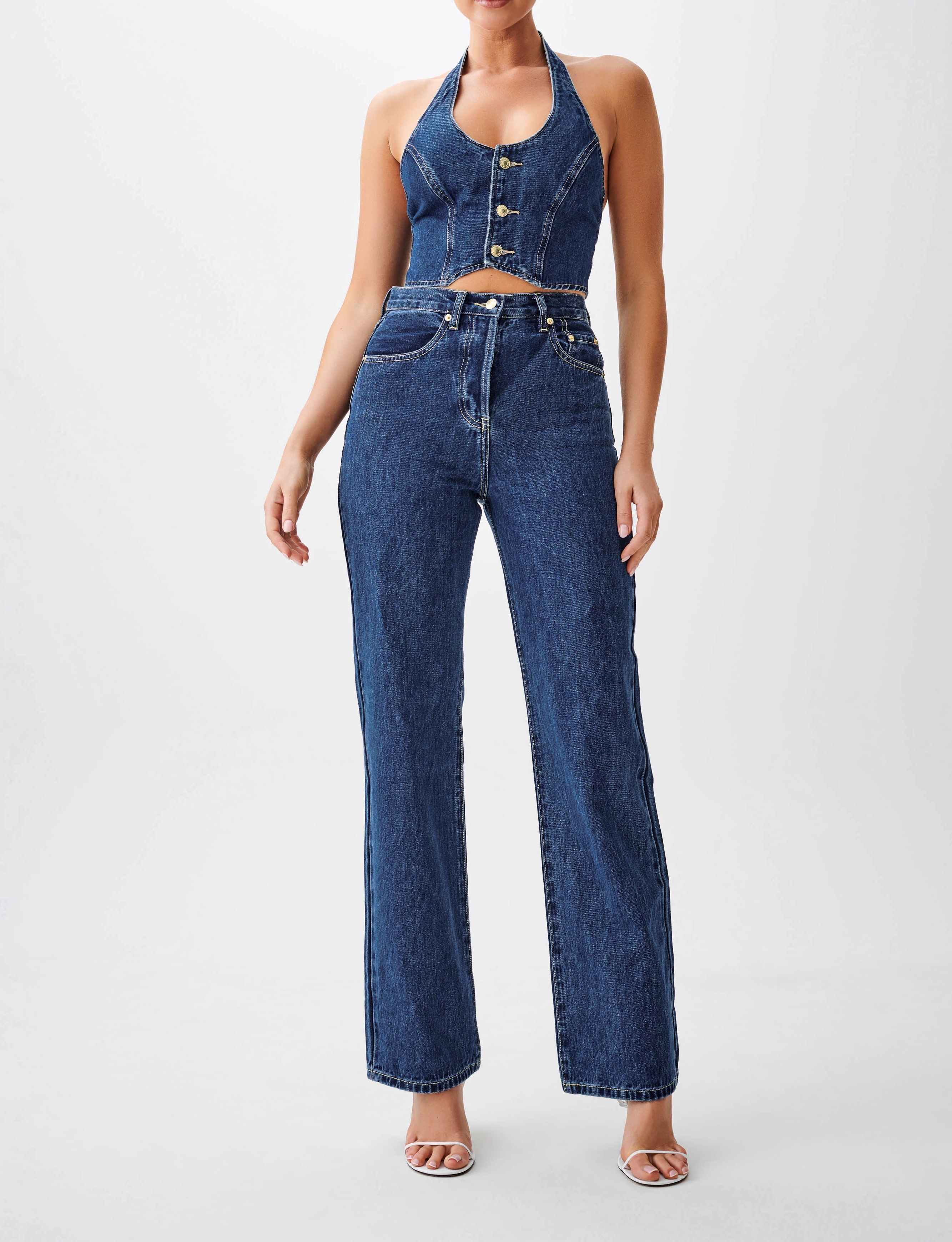 Blue High Waisted Straight Leg Jeans