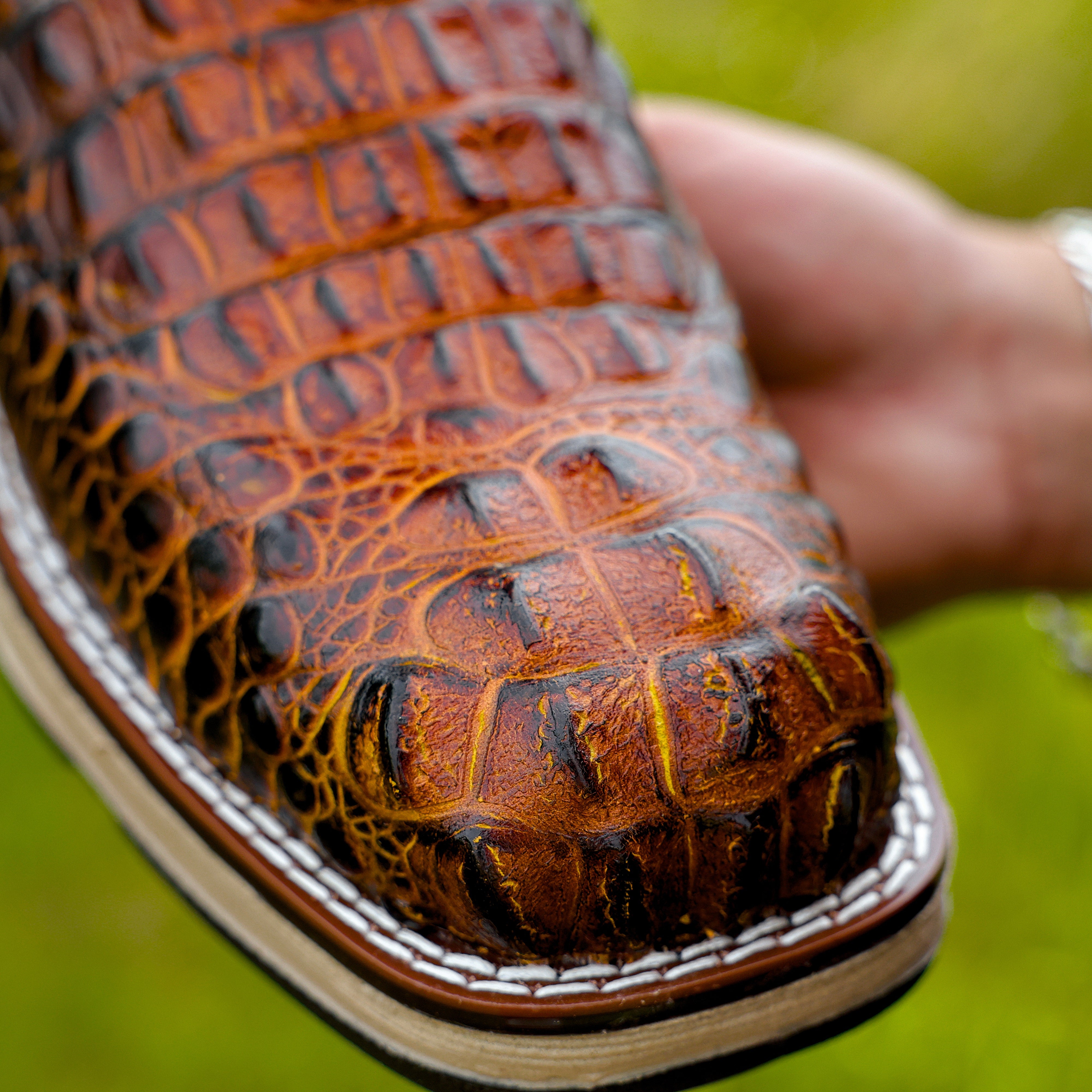 Honey Cognac Caiman Neck Leather Boots With 3D Lightweight Sole - Composite Toe