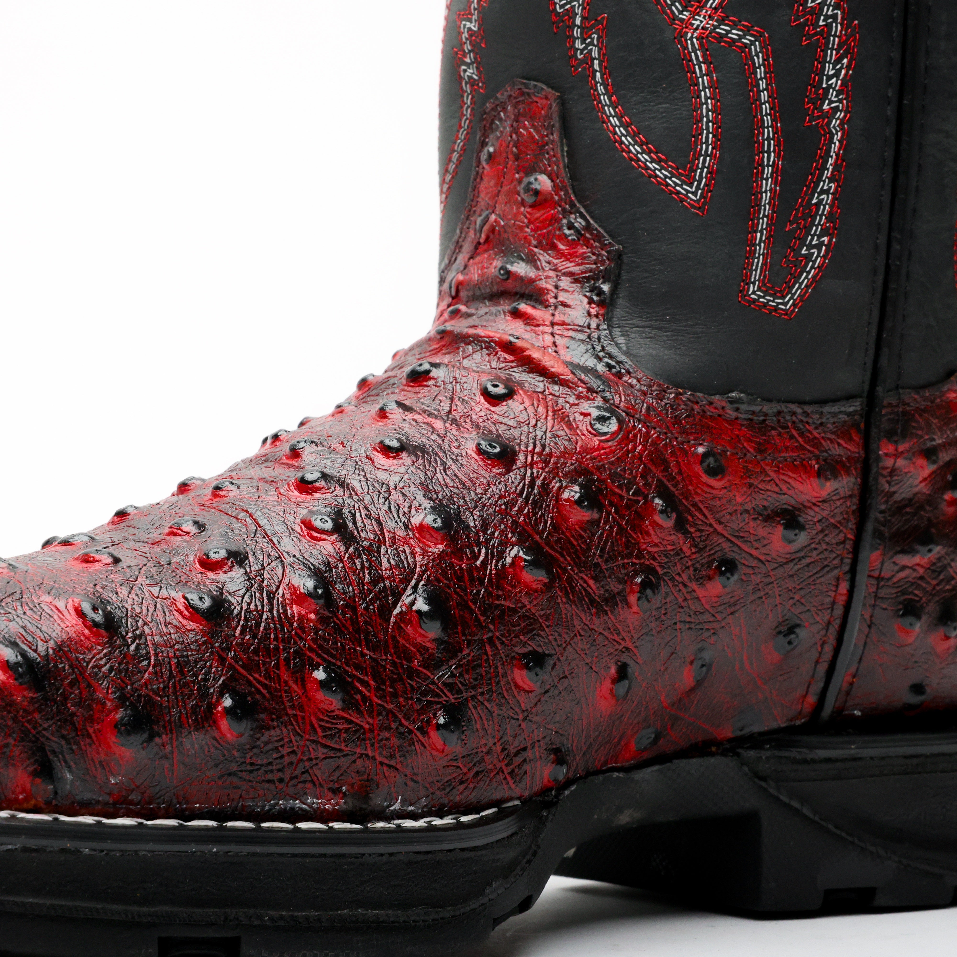 Black Cherry Ostrich Leather Boots With 3D Lightweight Sole - Composite Toe