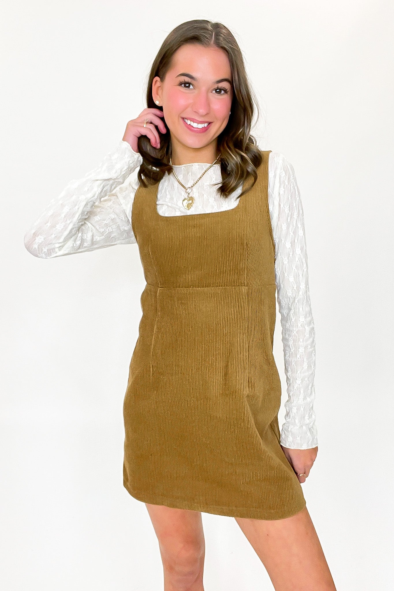 Corduroy Square Neck Jumper Dress