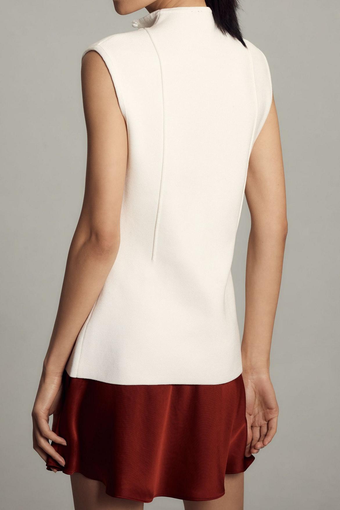 Mock-Neck Sleeveless Cardigan Sweater