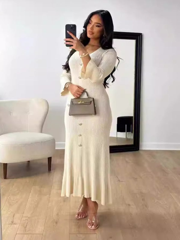Cozy Bodycon Knitted Long-Sleeved Maxi Dress