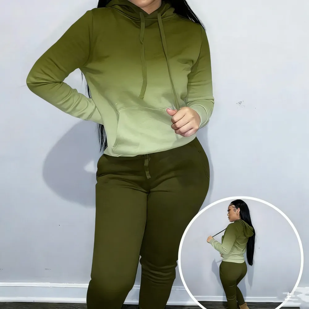 Women's Solid Drawstring Hoodie & Pocket Sweatpants Two-piece Set