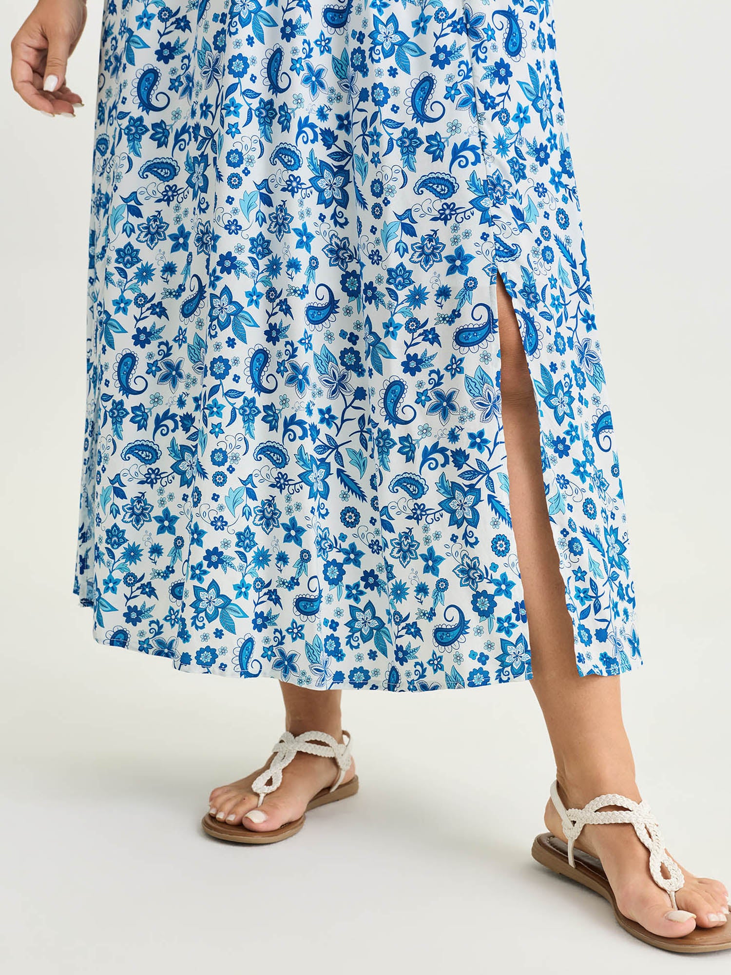 Paisley Floral Print Split Hem Maxi Dress