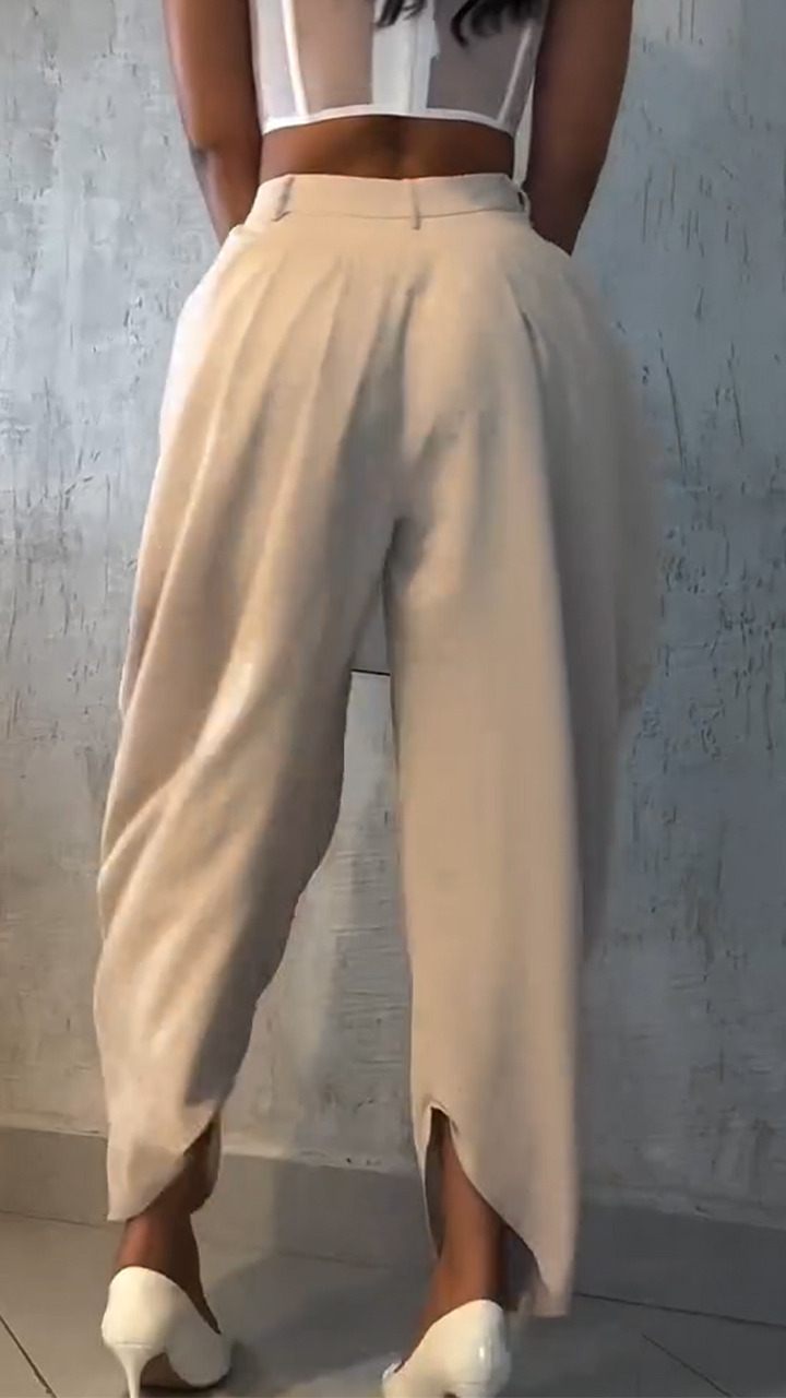 Ladies' Irregular Solid Color Casual Pants