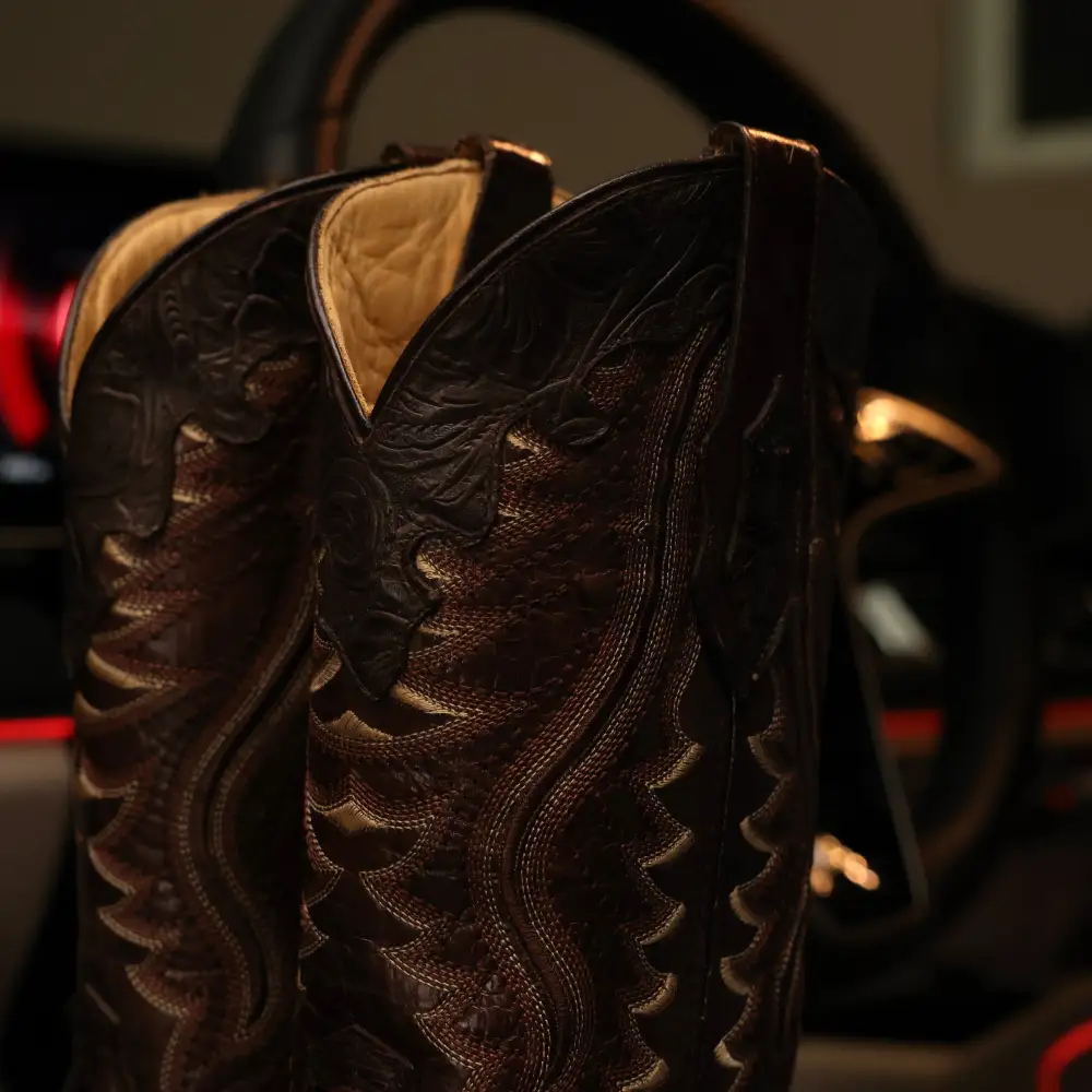 Chocolate Brown Jumbo Python Leather Boots - Square Toe