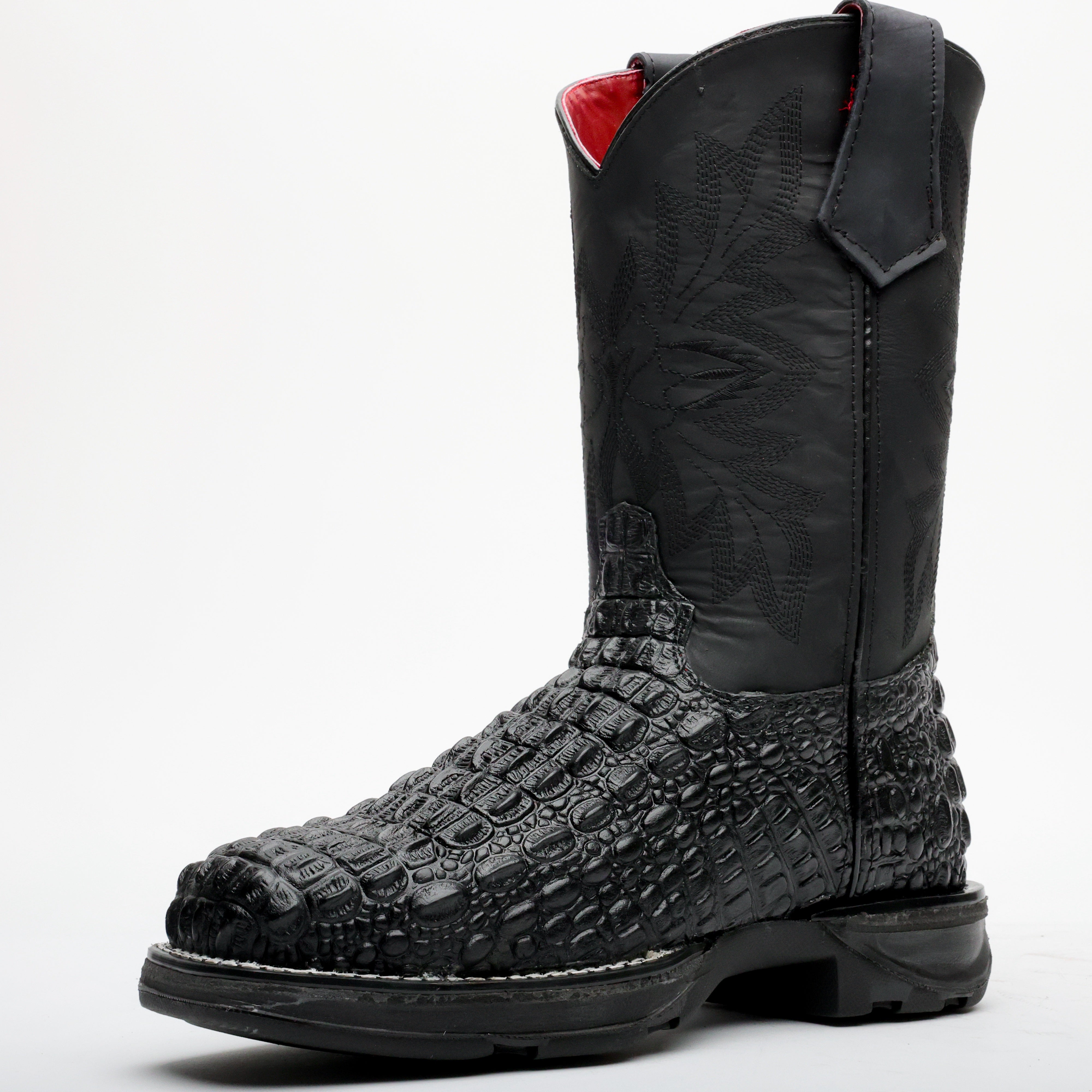 Black Caiman Hornback Leather Boots With 3D Lightweight Sole - Composite Toe