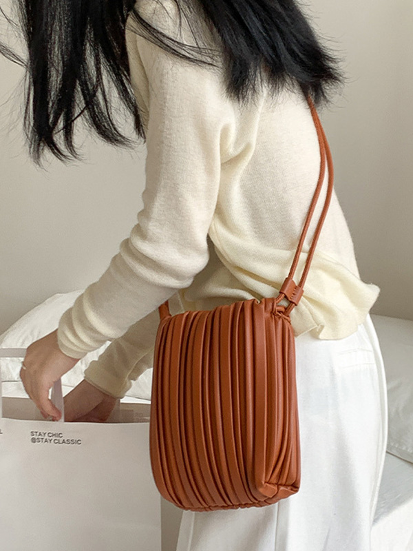 Drawstring Pleated Split-Joint Crossbody Bags