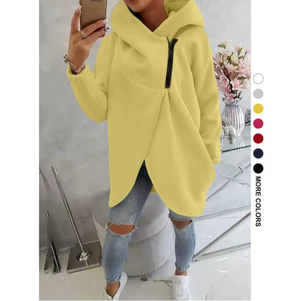 Women's Fleece Hoodie with Stylish Asymmetrical Hemline