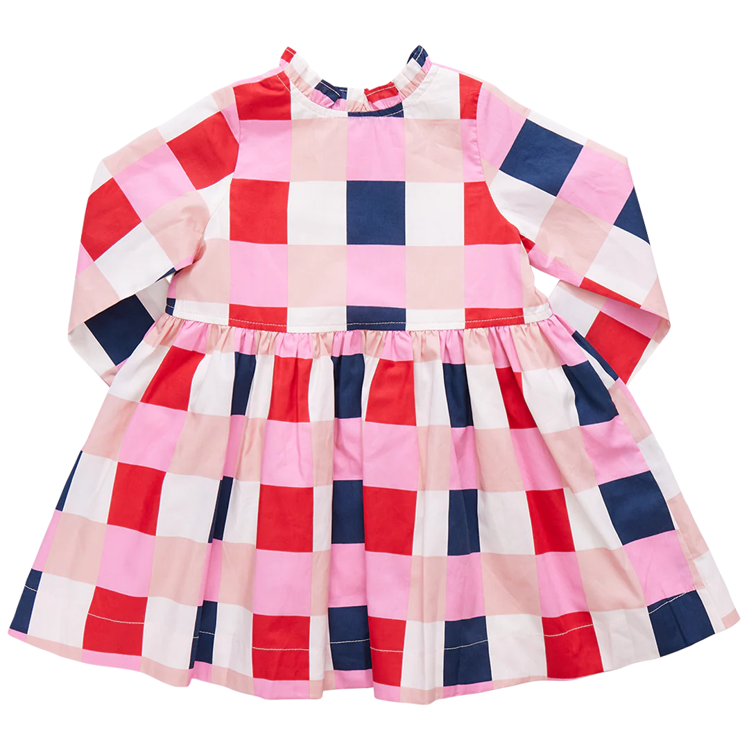 Girl's Autumn Dress Navy and Red Check
