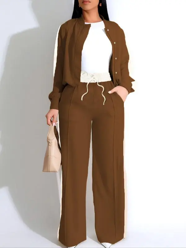 2-piece Set Women's Patchwork Top & Wide Leg Pants Set
