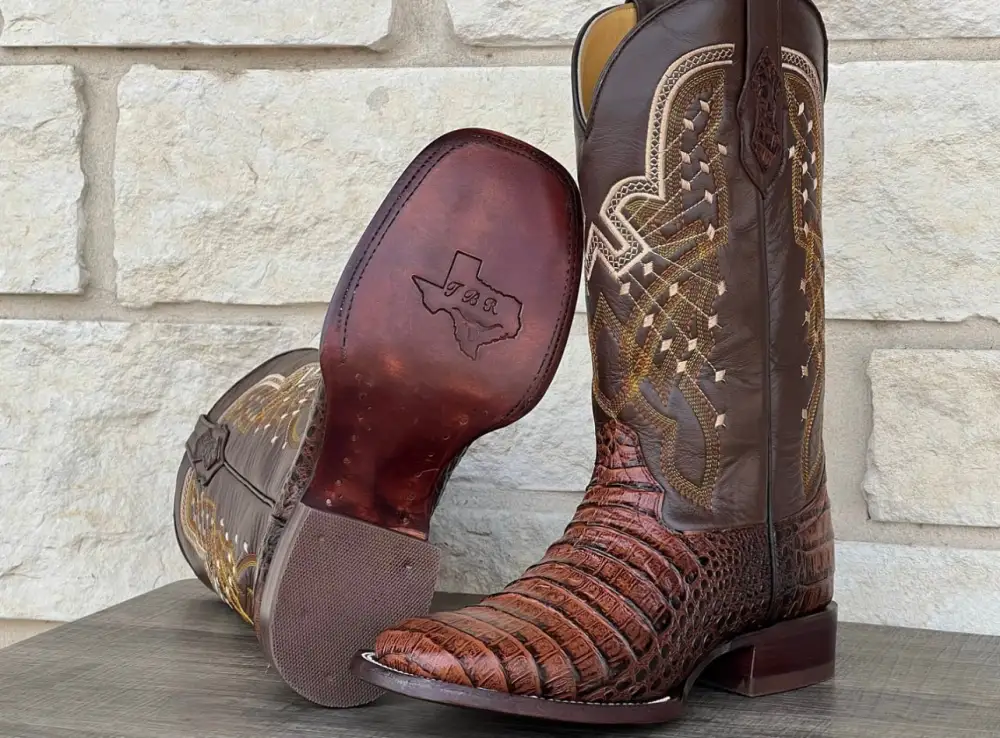 Men’s Cognac Caimán Belly Leather Boots With Brown Shaft