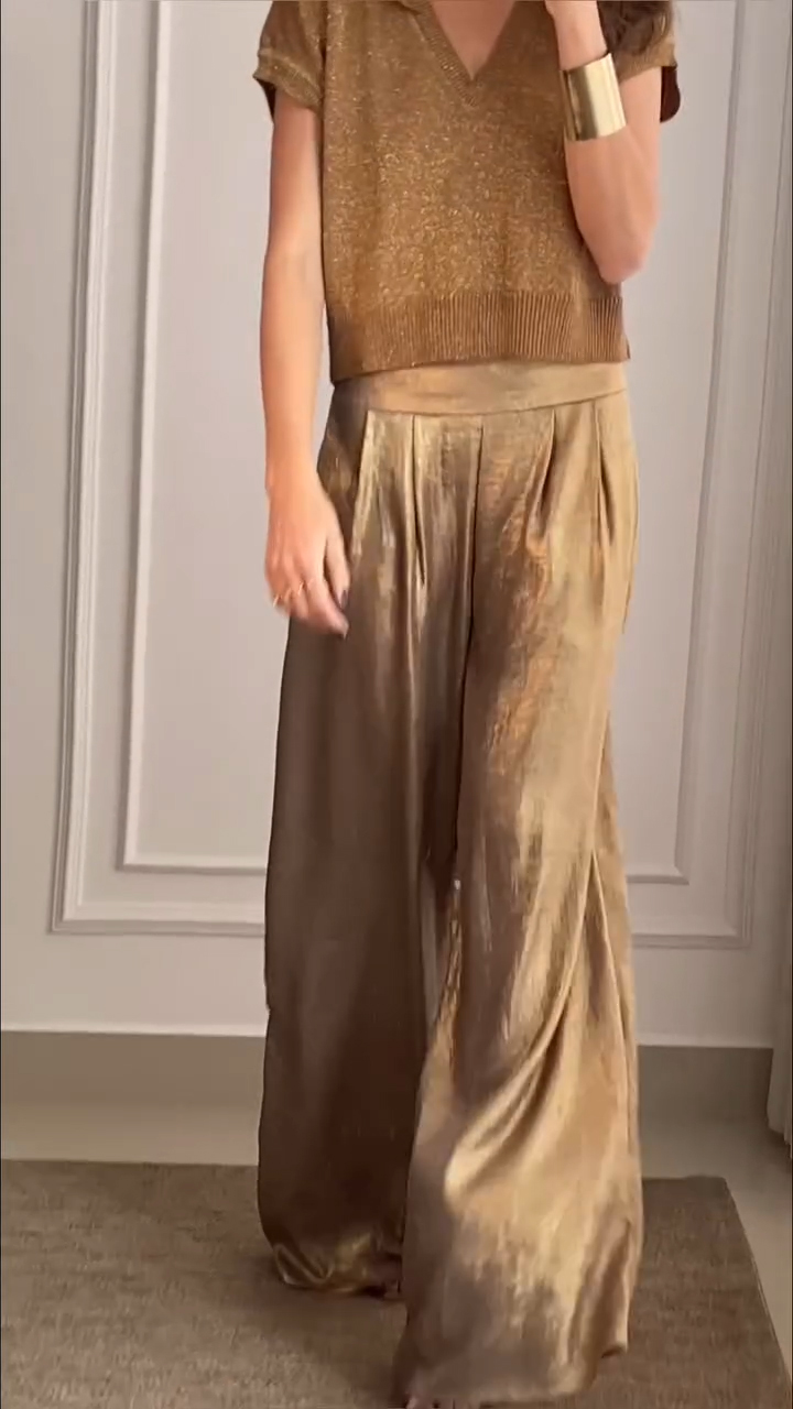 Women's V-neck Knitted Top + Wide-leg Pants Casual Suit