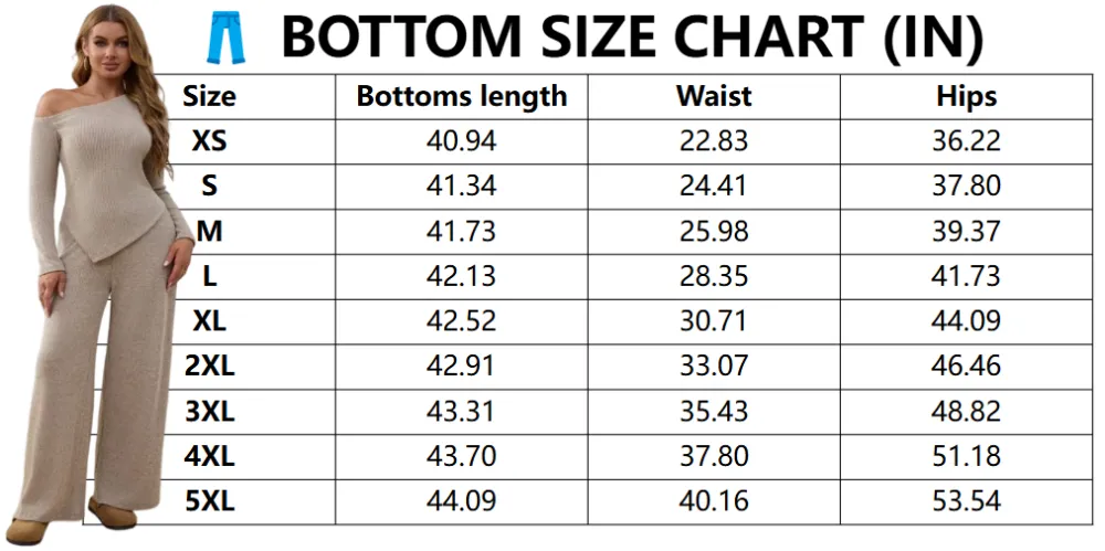 Chic Sherpa Set for Women Asymmetric Shoulder Top & High Waist Wide Leg Pants