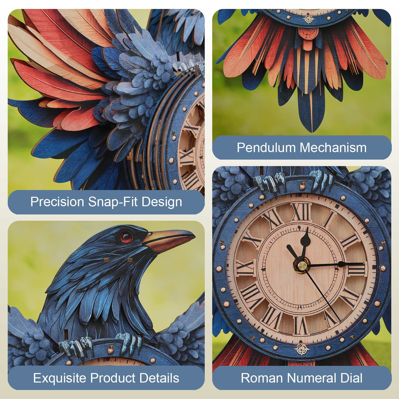 Ravenâ€“ DIY Wooden Clock, 3D Puzzle Craft Kit