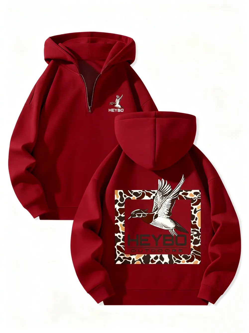 Fleece Lined Hooded Long Sleeve Half Zip Men's Sweatshirt