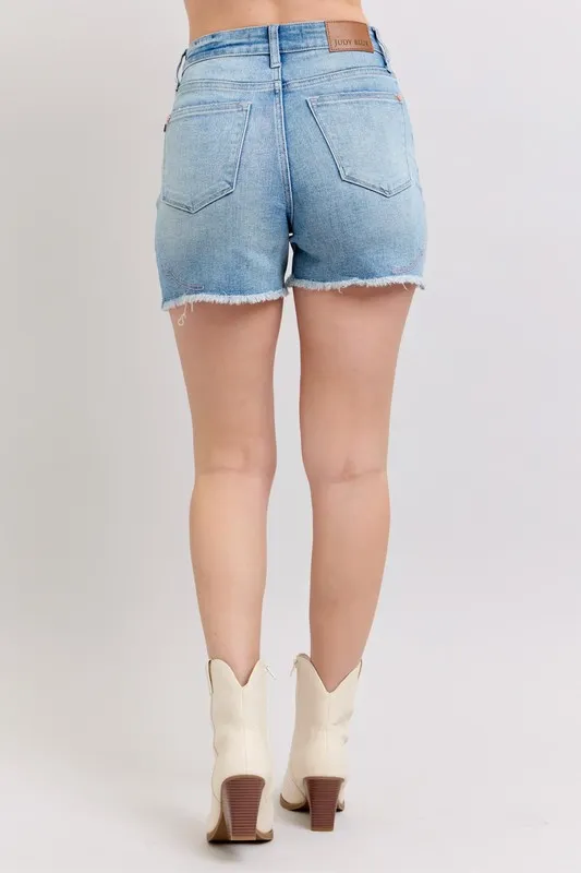 High Waist Western Embroidery Detail Cut Off Denim Shorts