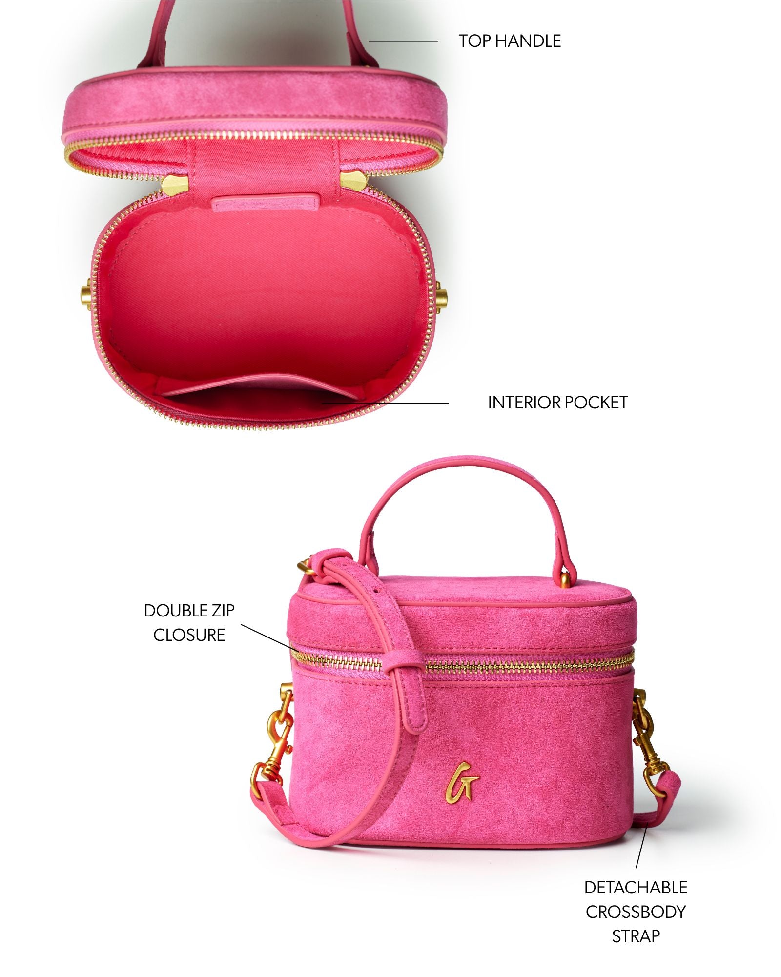 MINI SUEDE VANITY BAG - HOT PINK