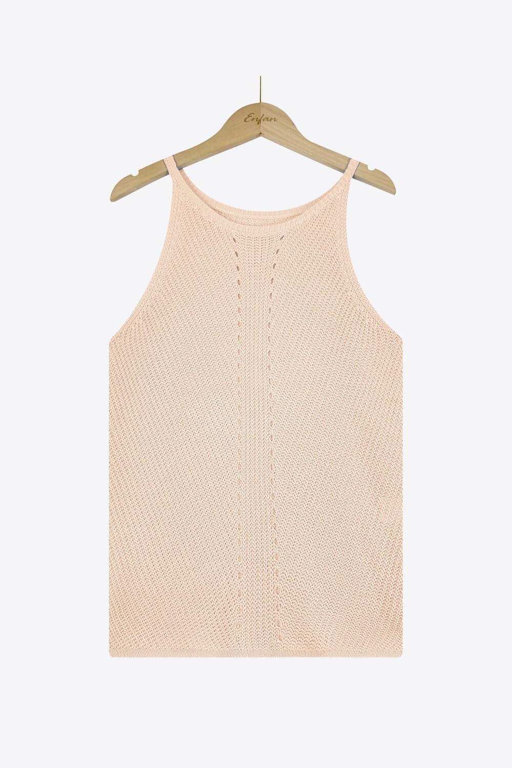 Openwork Grecian Neck Knit Tank Top