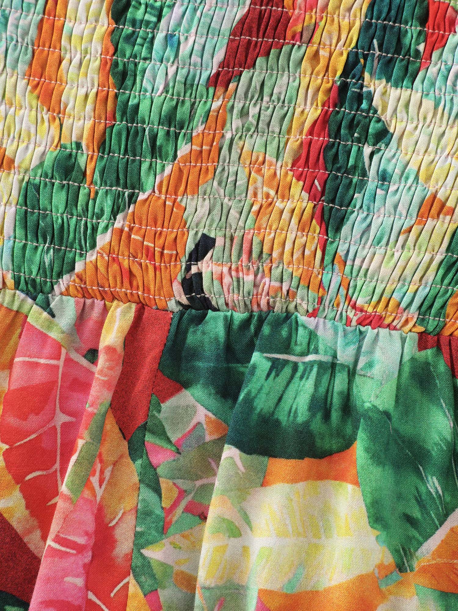 Supersoft Multi-Color Floral Print Shirred Waist Midi Dress