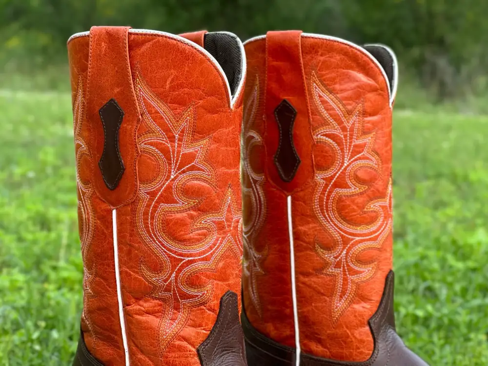 Men’s Brown Leather Work Boots With Orange Shaft