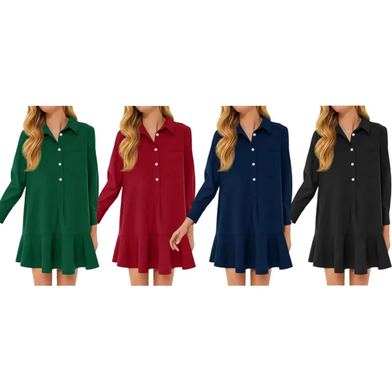 Womens Casual Button Down Shirt Dress