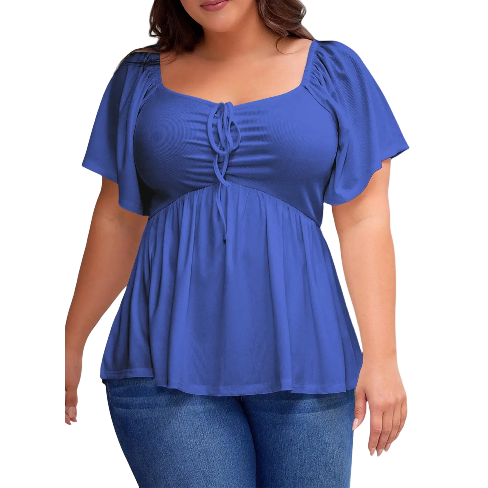 Women Plus Size Sweetheart Neck Short Sleeve Shirred Peplum Blouse Tops Shirts(1X-5X)