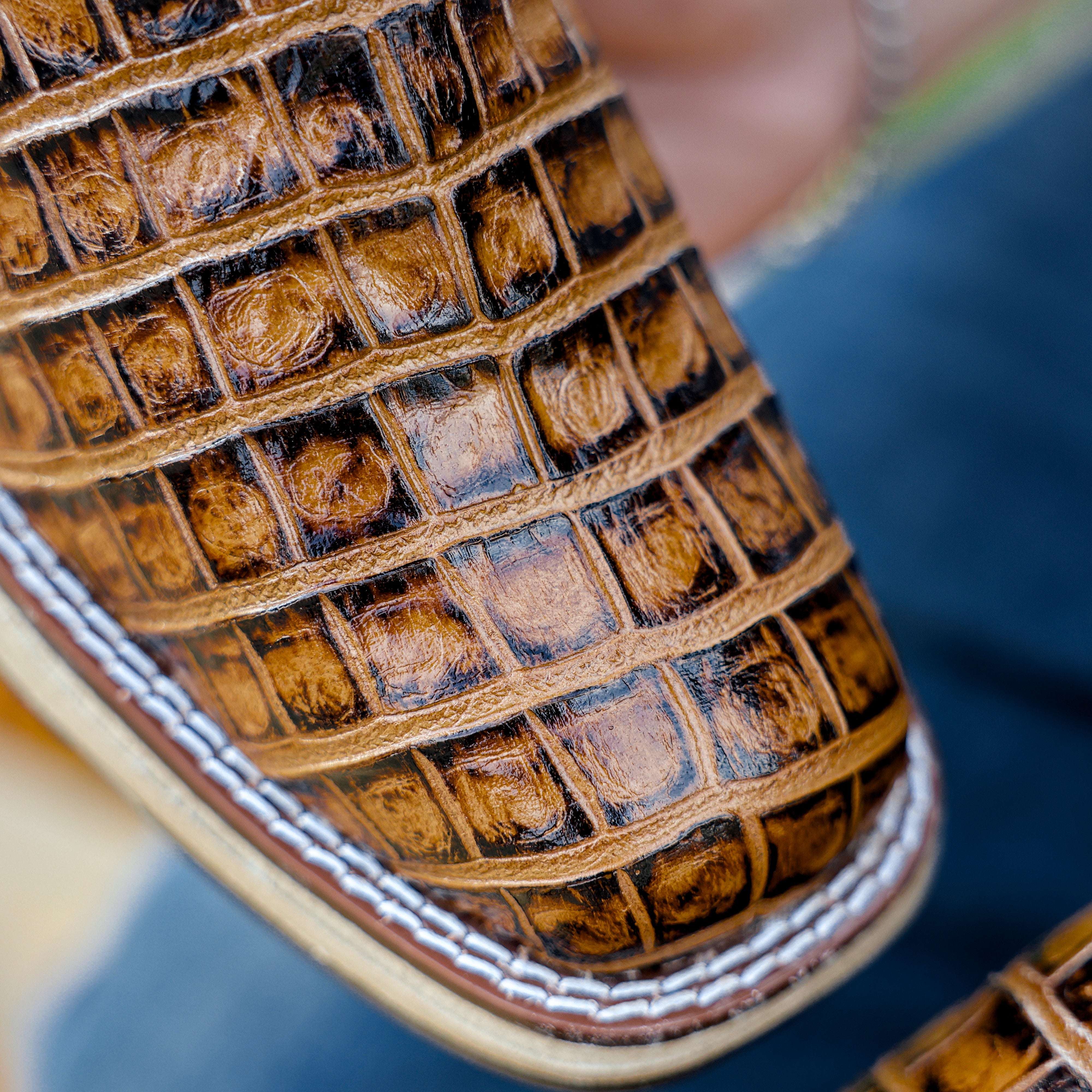 Honey Caiman Belly Leather Boots With 3D Lightweight Sole - Composite Toe