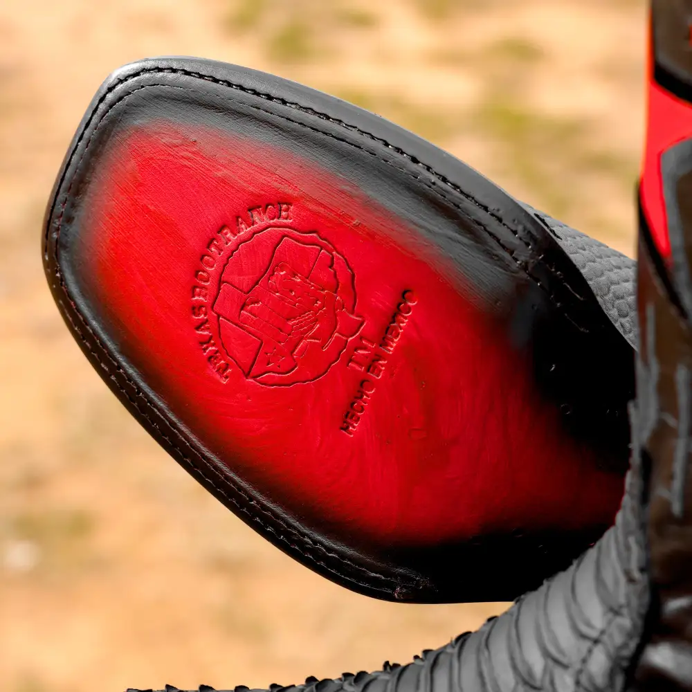 Matte Black Python Leather Boots - Square Toe