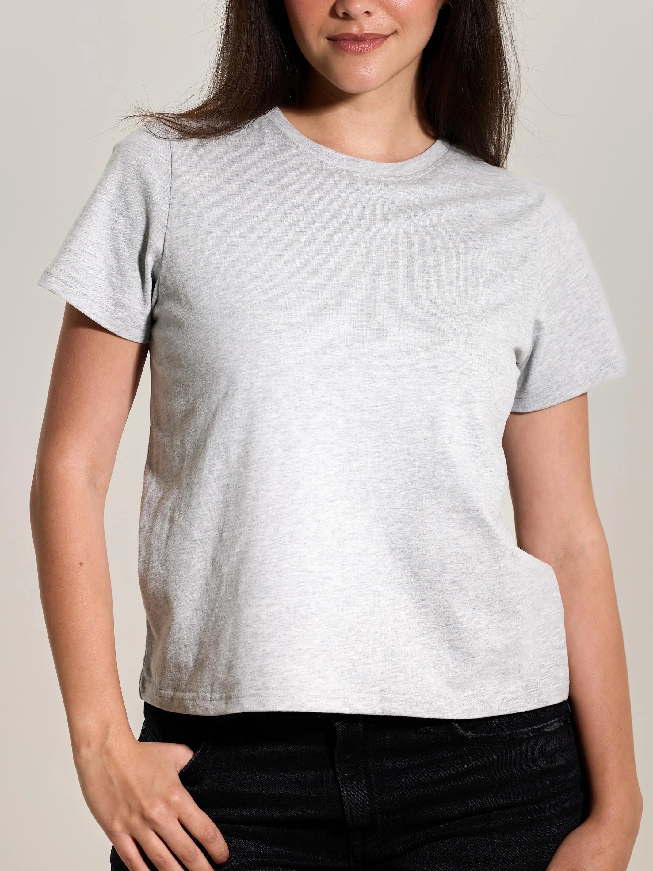 Network Cotton Tee Full Length Women's Tshirt with Crew Neckline Short Sleeves